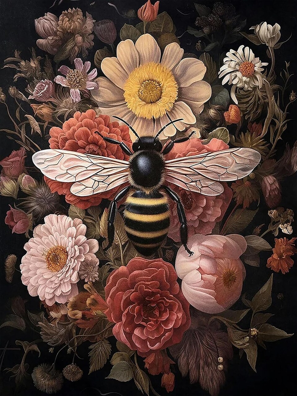 Honeybee and Wildflower 5D Diamond Art Kit for Adults - Full Drill Round Gem Painting - Nature-Inspired Beginner Craft - DIY Rhinestone Paint by Numbers for Home Wall Decor & Gifts